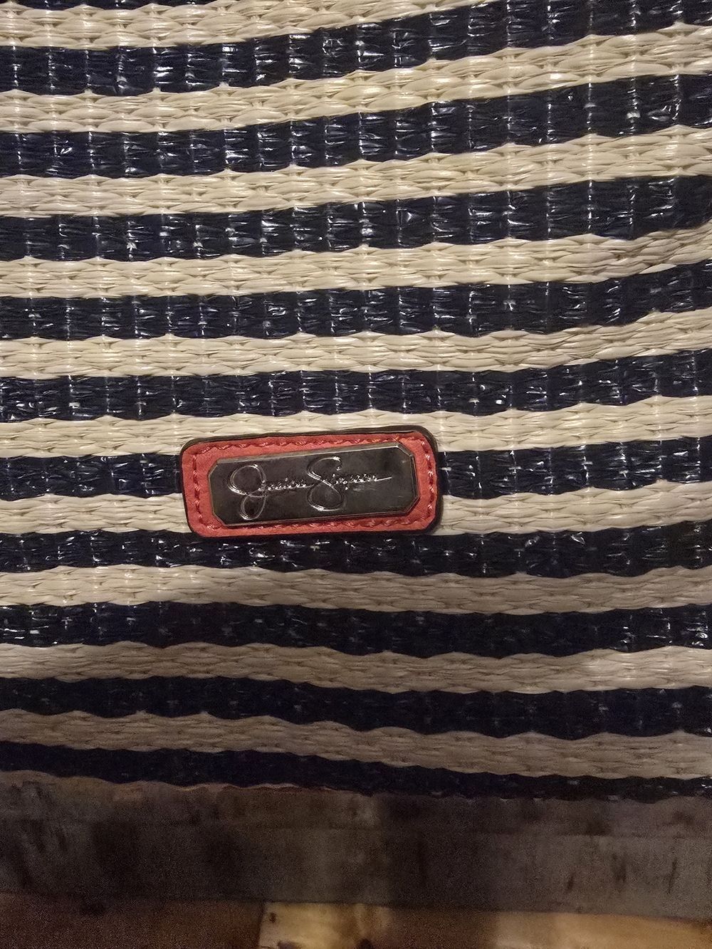 Striped Navy & White Tote with Coral Trim - Picture 2 of 4